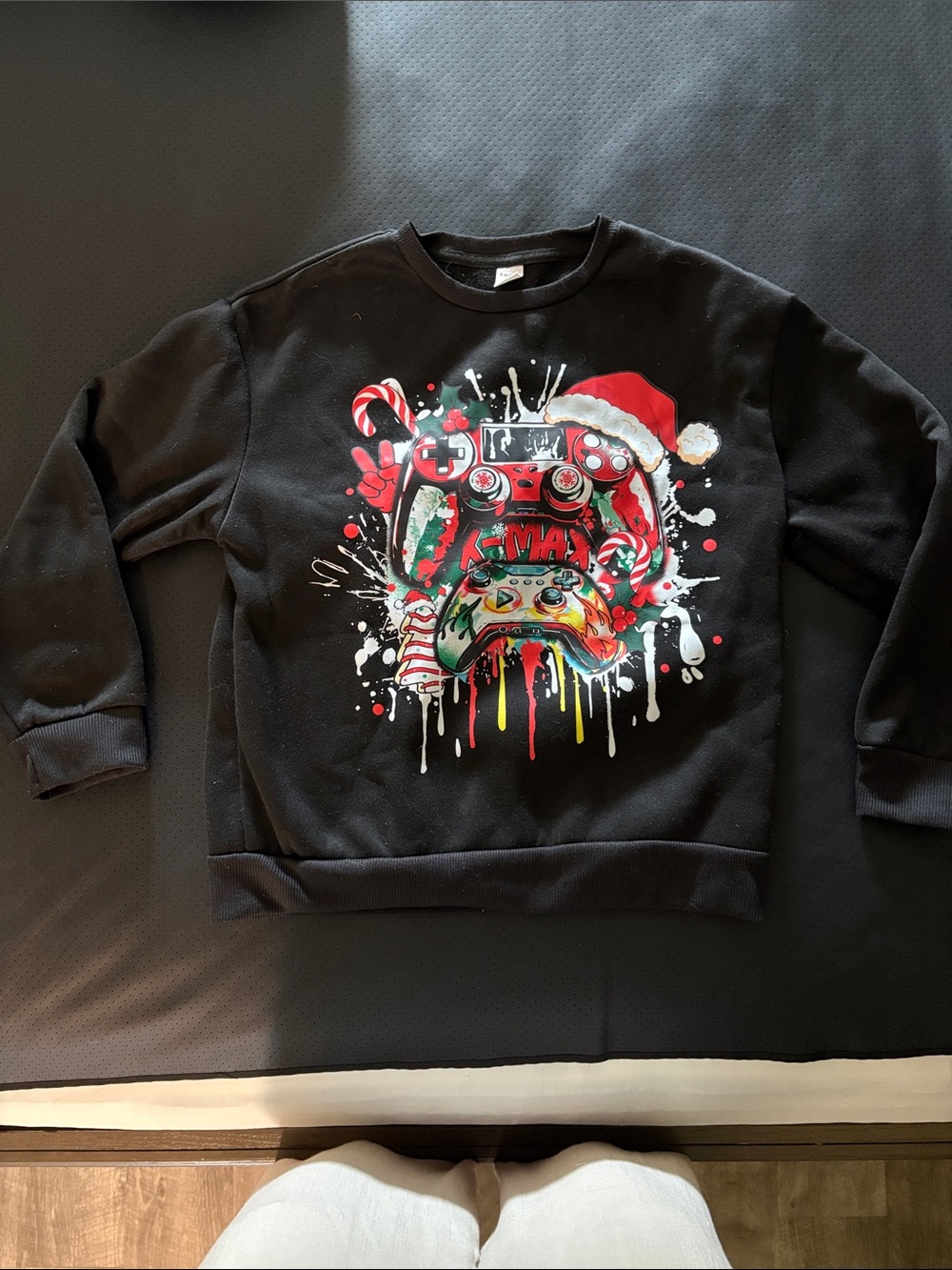 SHEIN Black Crewneck Sweatshirt with Festive Gaming Controller Print